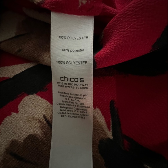 Chico's Burgundy Floral V Neck Blouse, Size 2/12 - Picture 8 of 16